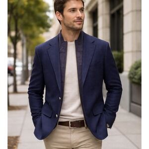 Robert Graham Mens Uptown Blazer Sport Coat Jacket 48 Blue Wool Cashmere Blend